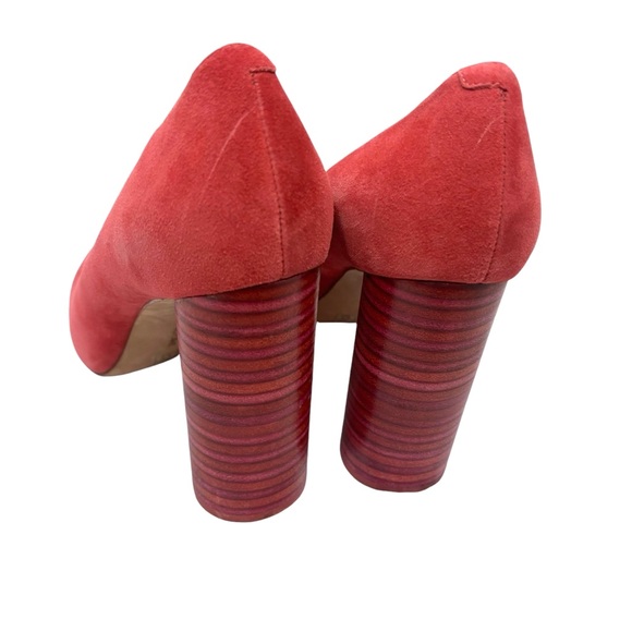 POUR LA VICTOIRE Coral Pink Suede Heels Pumps Wood Cylindrical Heel Size 8 - Picture 3 of 9